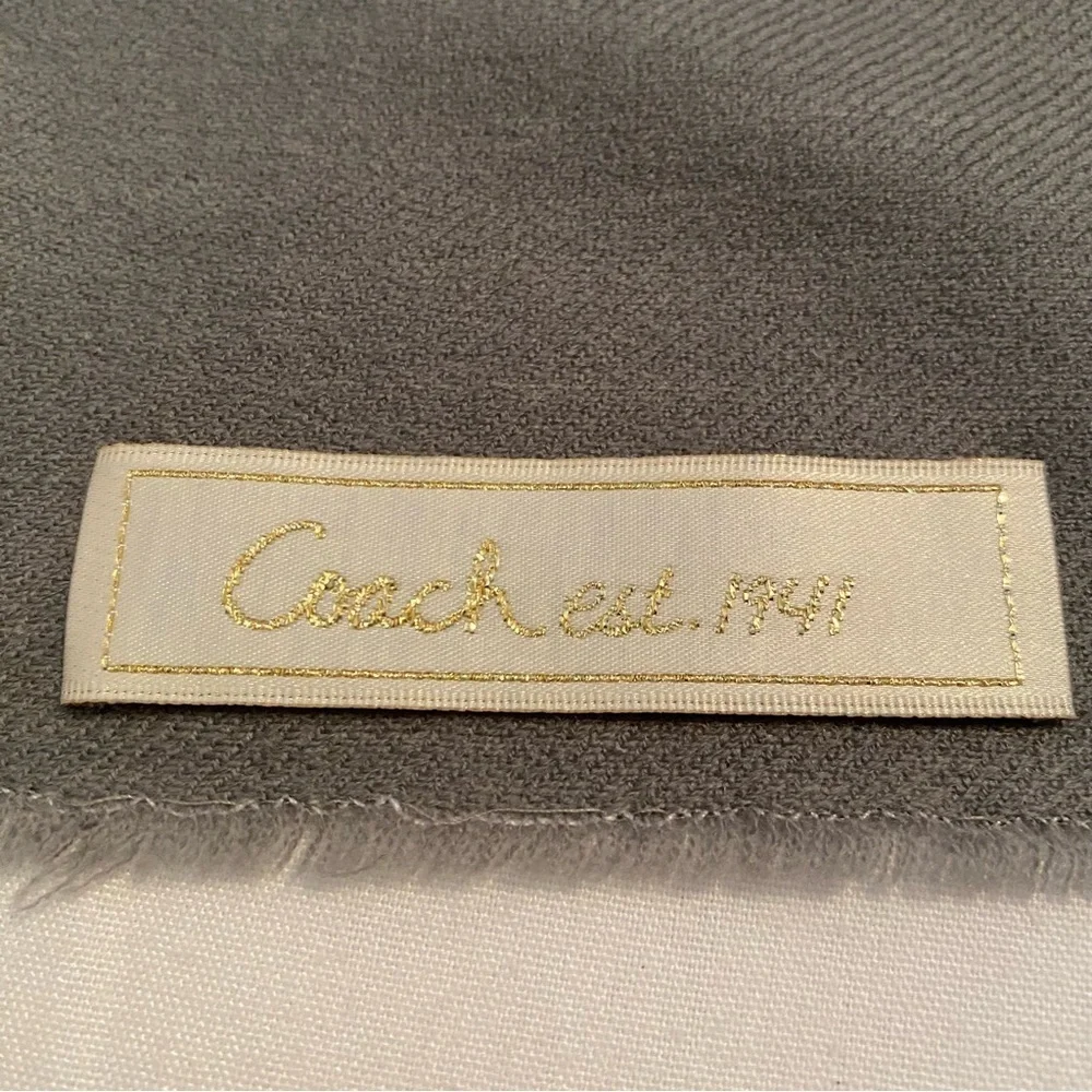 Coach Gray Merino Wool Jacquard Gauze Wrap Shawl Scarf